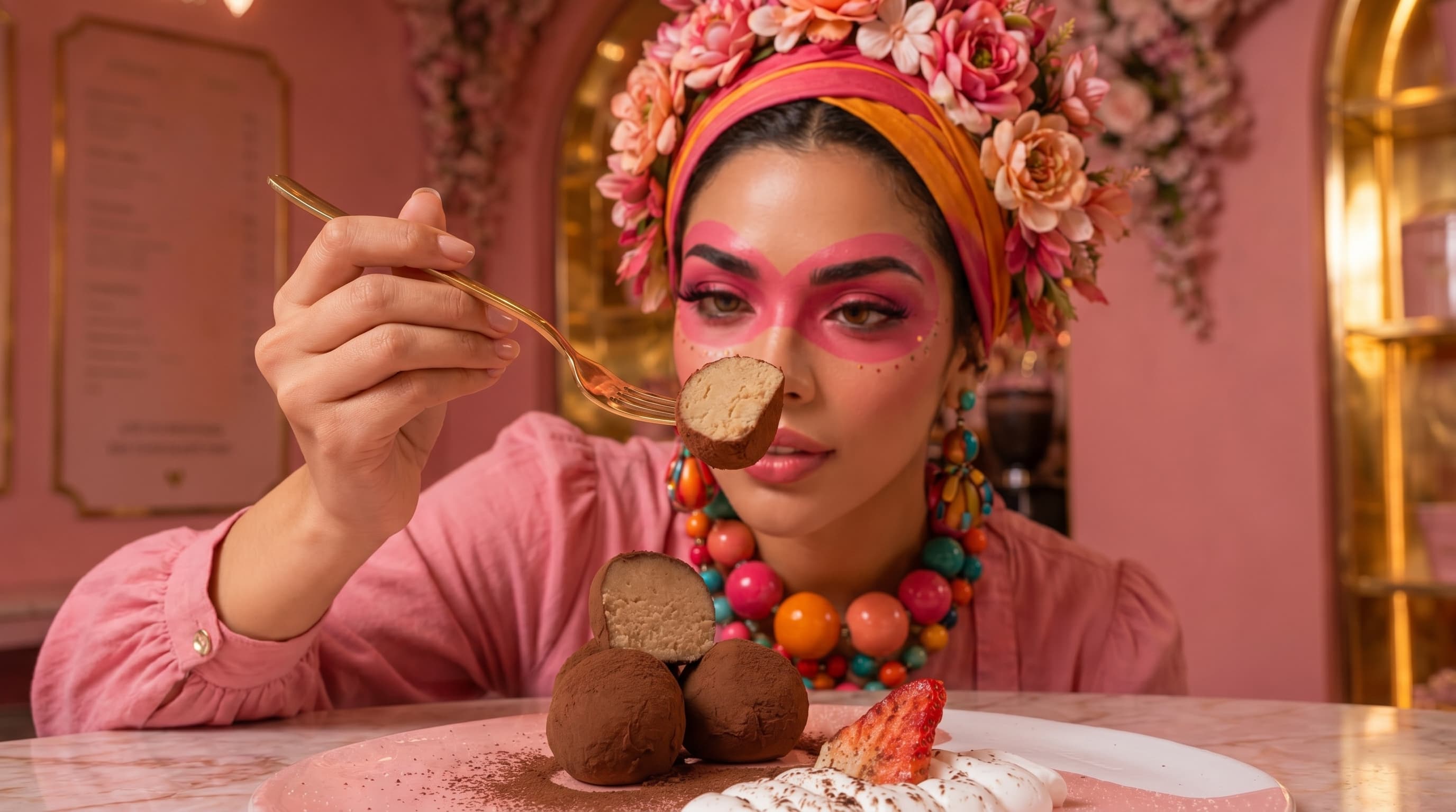 Coco eating a chocolate truffle